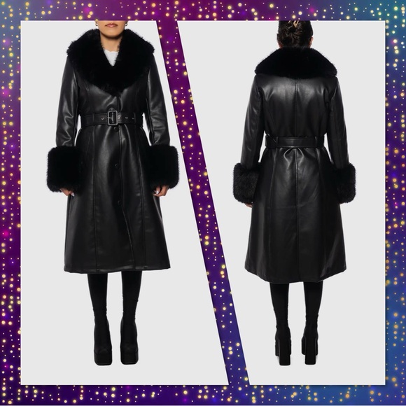 Kaya Black Faux Fur Leather Coat - Picture 9 of 9